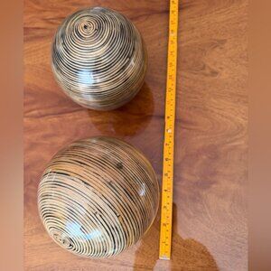 Two (2) Striped Wooden Sphere Decor selling together!